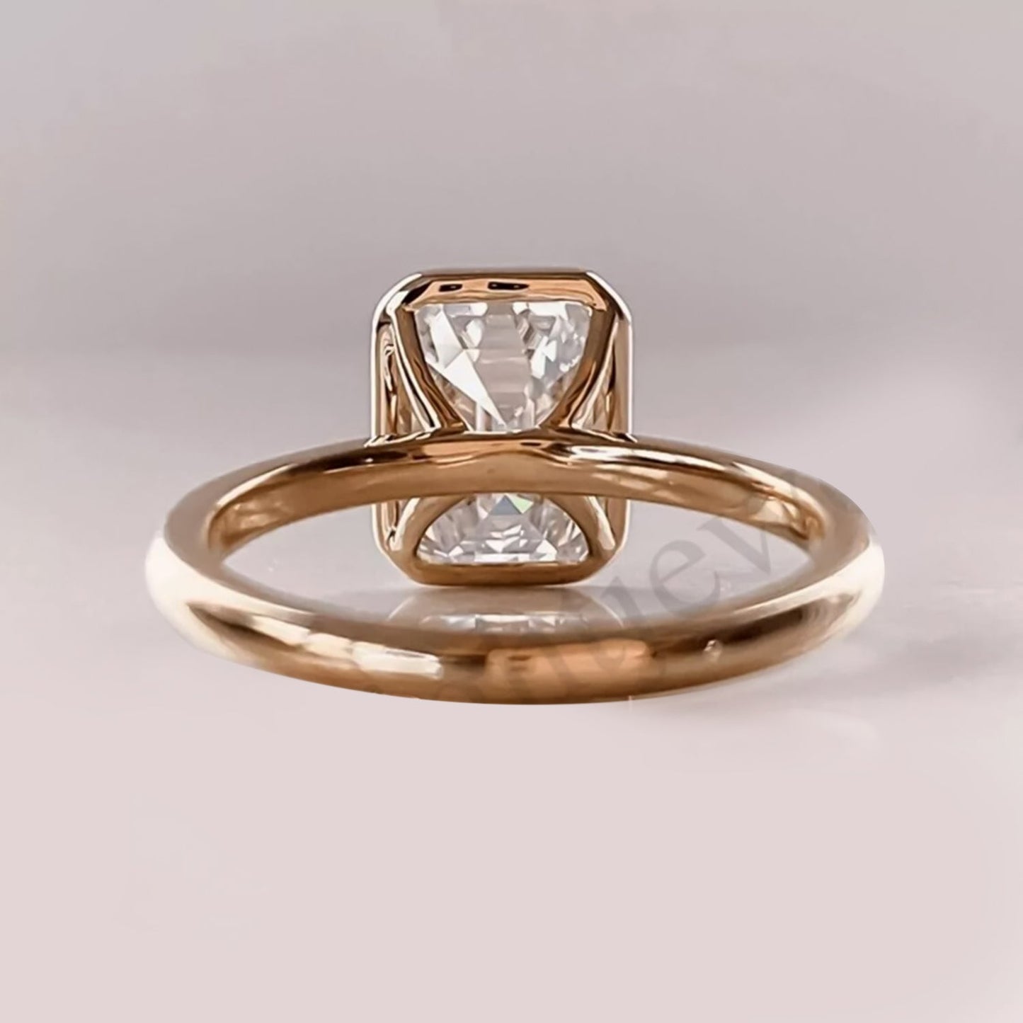 4.50 ct DEW Emerald Cut Off White Moissanite Ring in Certified Shine 18K Gold Plated Ve 18K Gold Plated