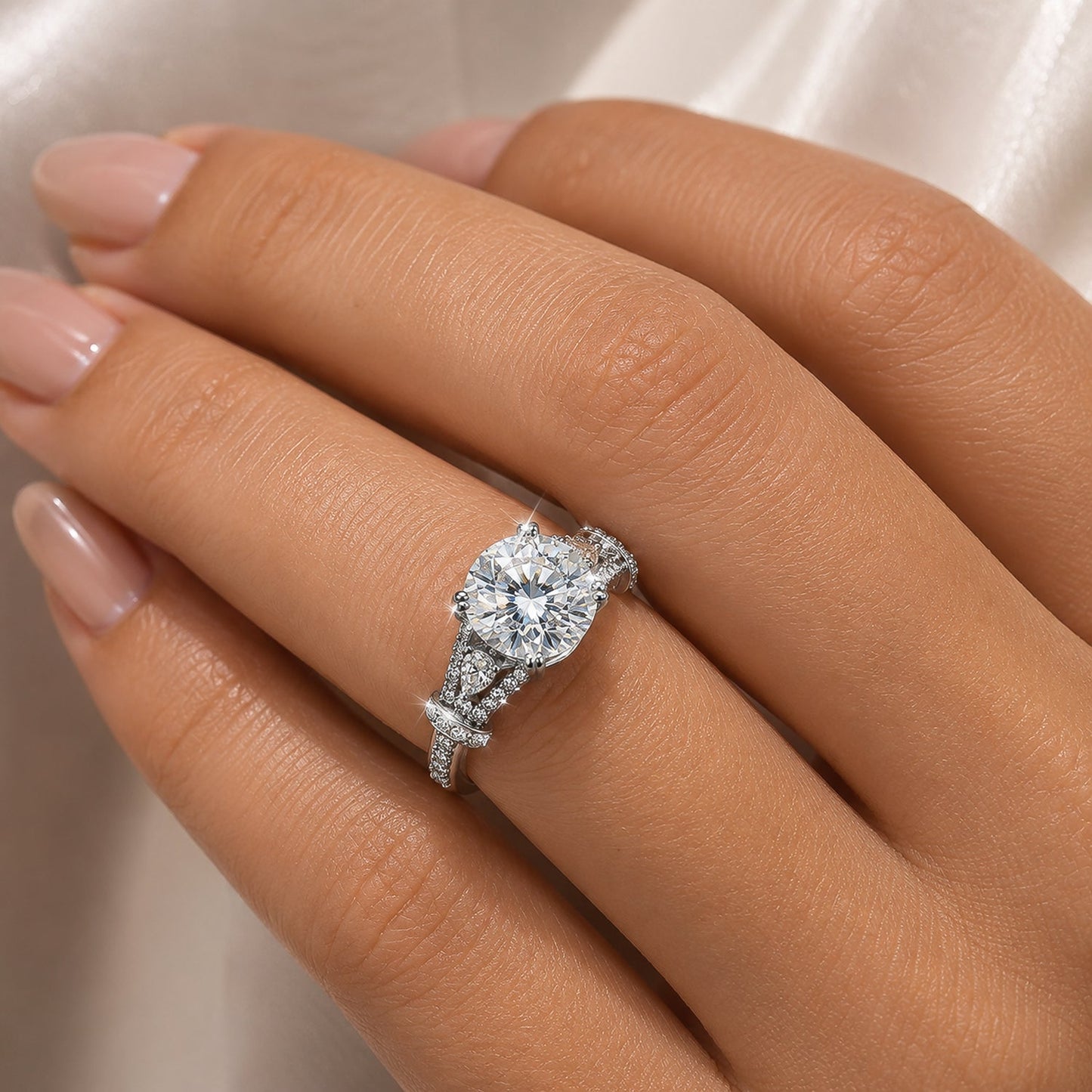 9.25ct DEW White Moissanite Round Solitaire Ring