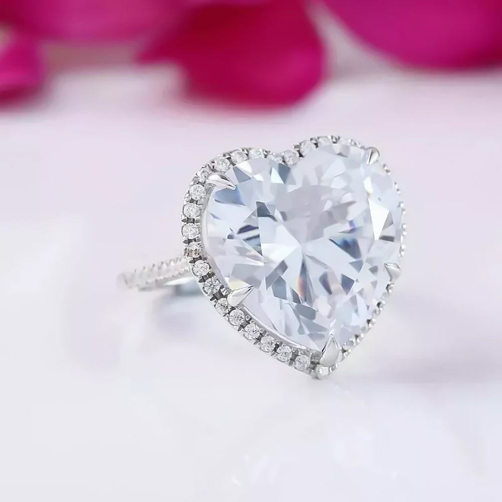 6.7ct DEW White Moissanite Heart Solitaire Ring