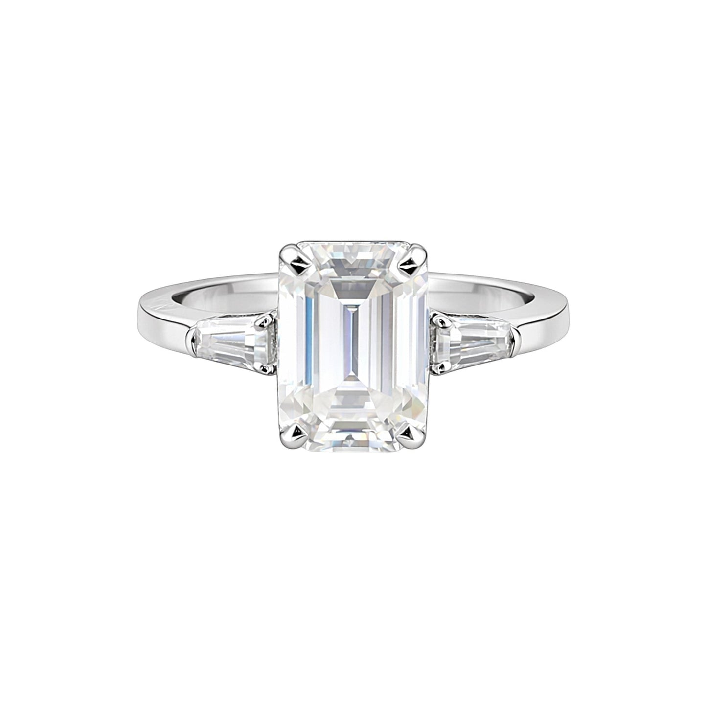 4.50 Ct Emerald Cut Lab Grown Diamond Ring — VS1 Clarity, 18k Gold Vermeil