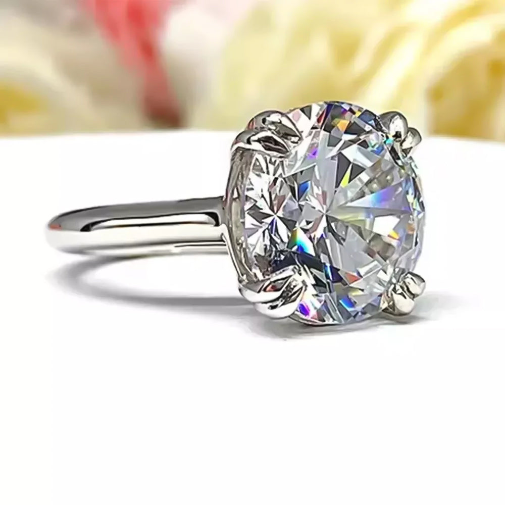 6.65ct DEW White Moissanite Round Solitaire Ring