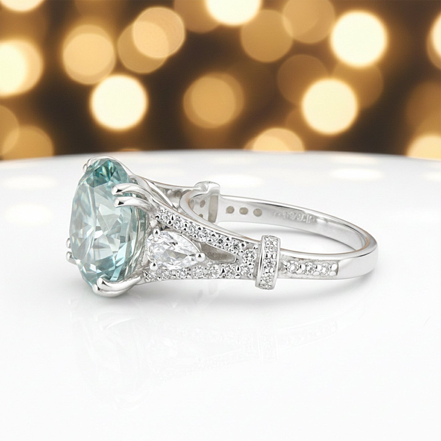 8.50 ct DEW Round Cut Blue Treated Moissanite Solitaire Ring in WOW 18K Gold Plated Ver 18K Gold Plated