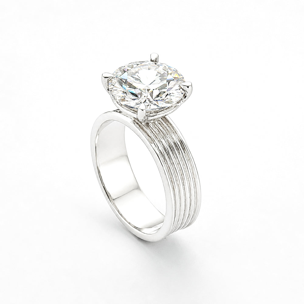 5.00 ct DEW White Round Cut Treated Moissanite Ring in Certified Beauty 18K Gold Plated