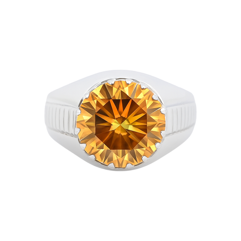 5.15 ct DEW Champagne Moissanite Men’s Ring Anniversary Gift for Him 18K Gold Plated Ve 18K Gold Plated