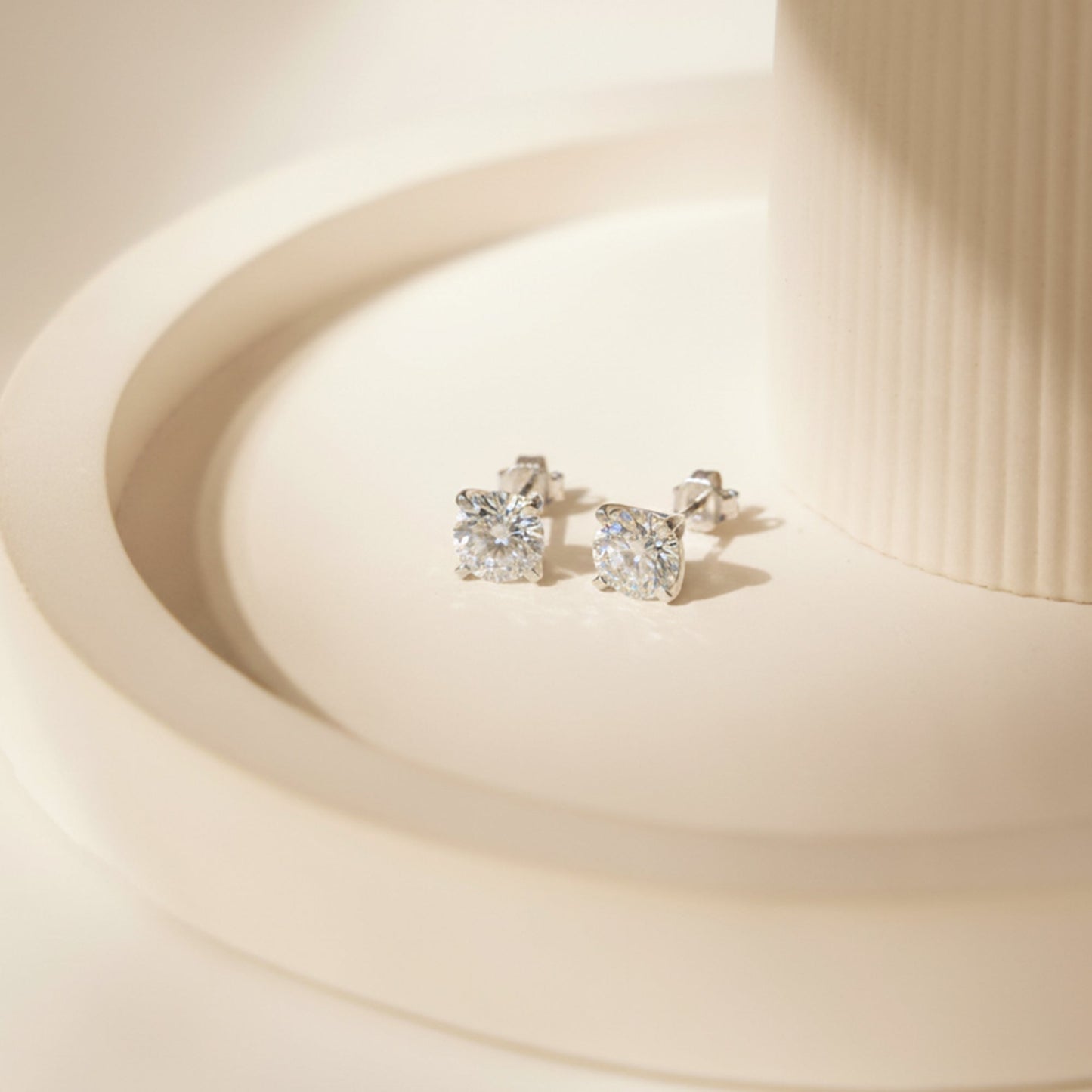 2.10 Ct Round Cut Lab Grown Diamond Stud Earrings — VS1 Clarity, 18k Gold Vermeil