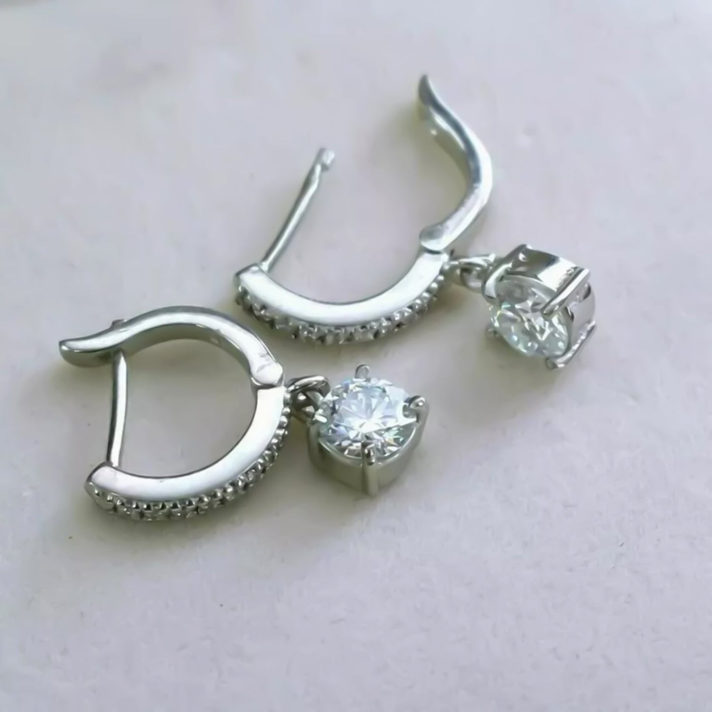4 ct DEW Off-White Moissanite Dangler Earrings Gold Vermeil Certified Elegant Gift