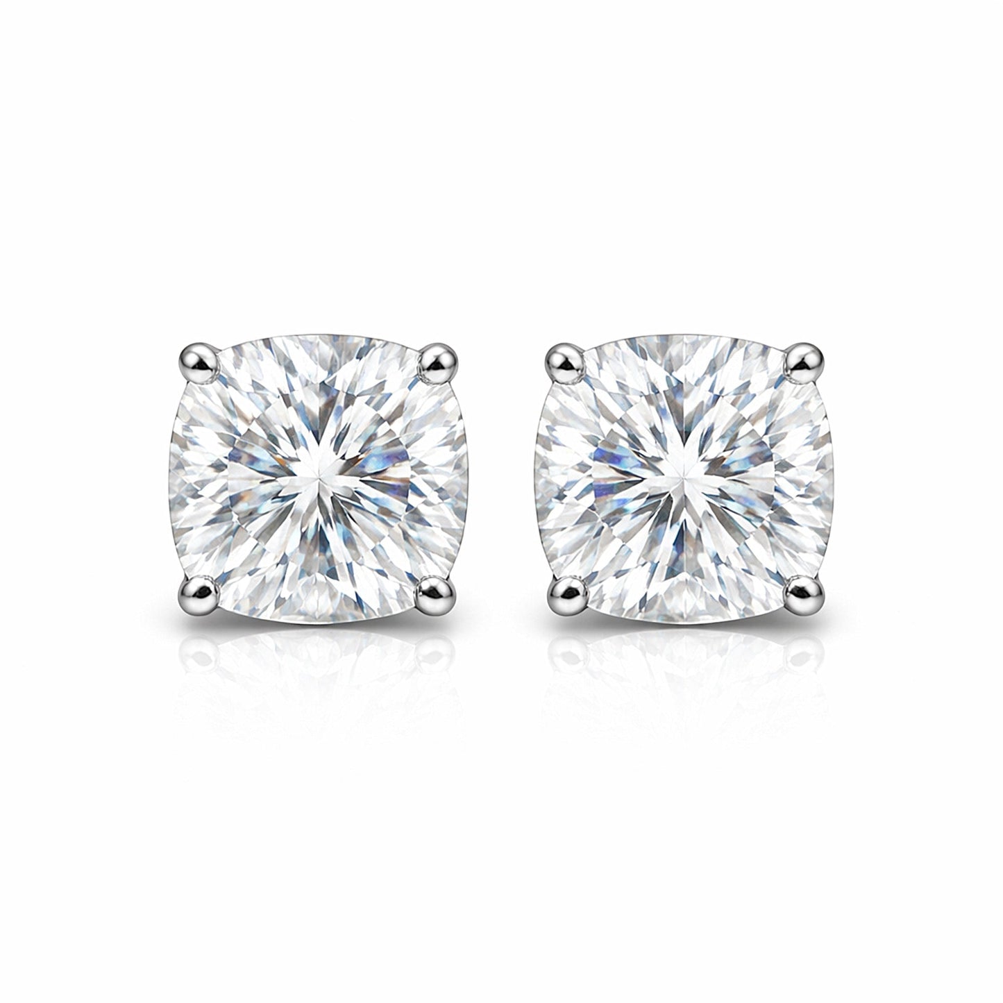 4 ct DEW Cushion White Moissanite Certified Stud Earrings In Vermeil 925 Silver