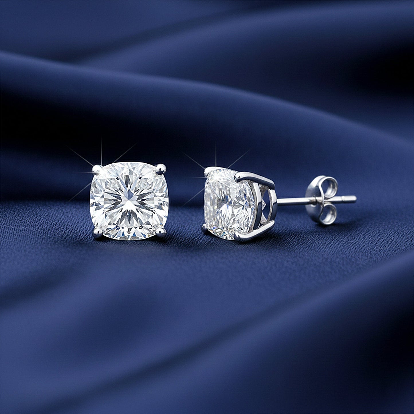 4.80 Ct Cushion Cut Lab Grown Diamond Stud Earrings — VS1 Clarity, 18k Gold Vermeil