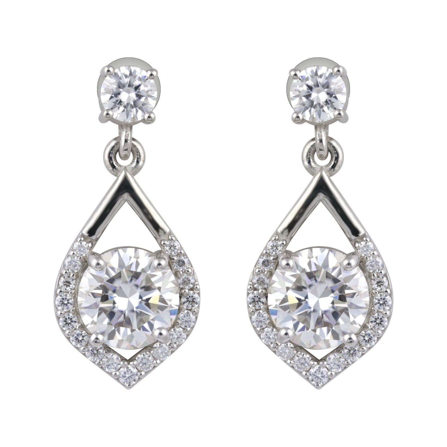 5 ct DEW White Moissanite Dangler Earrings Gold Vermeil Certified Beautiful