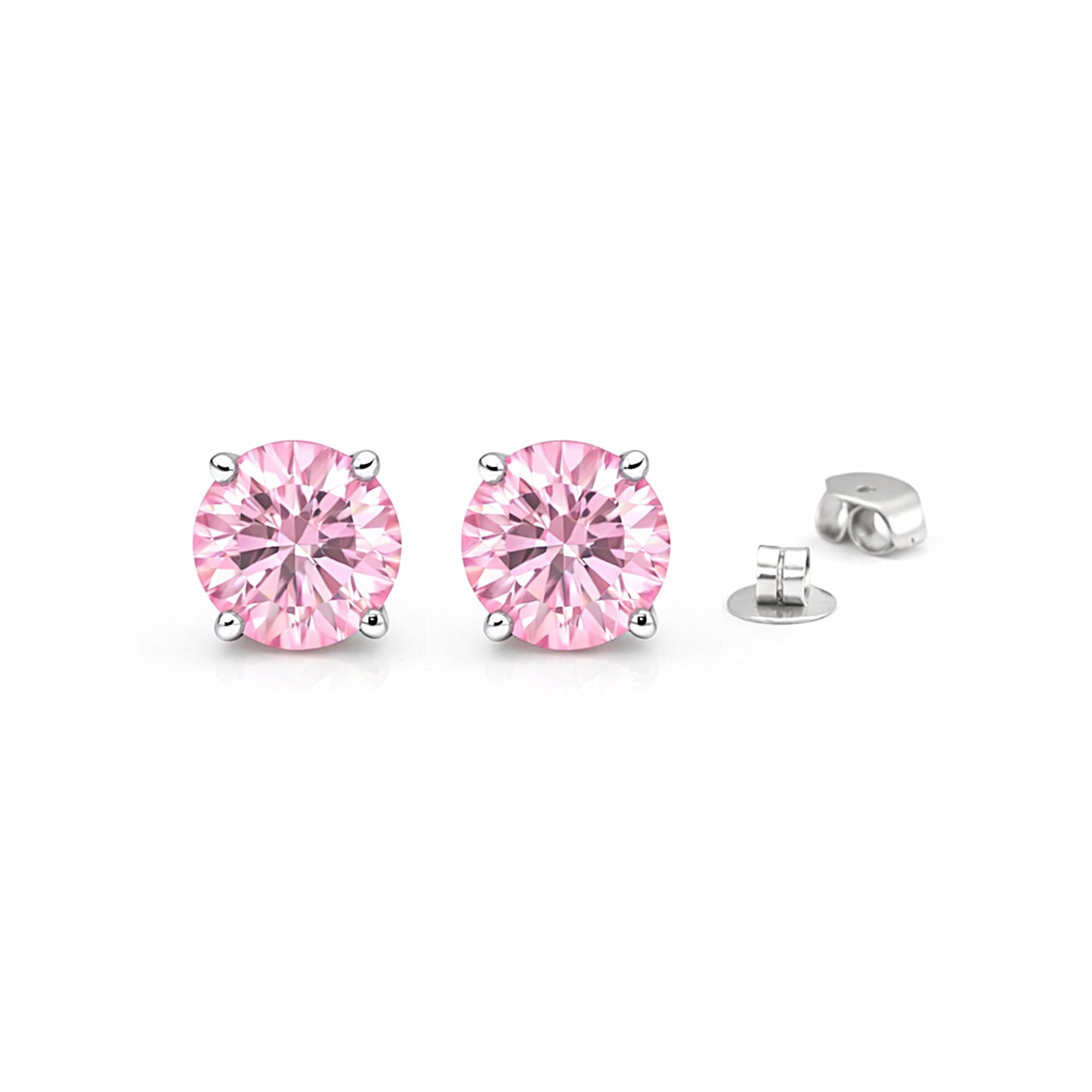 4.00 Ct Round Cut Pink Lab Grown Diamond Stud Earrings — VS1 Clarity, 18k Gold Vermeil