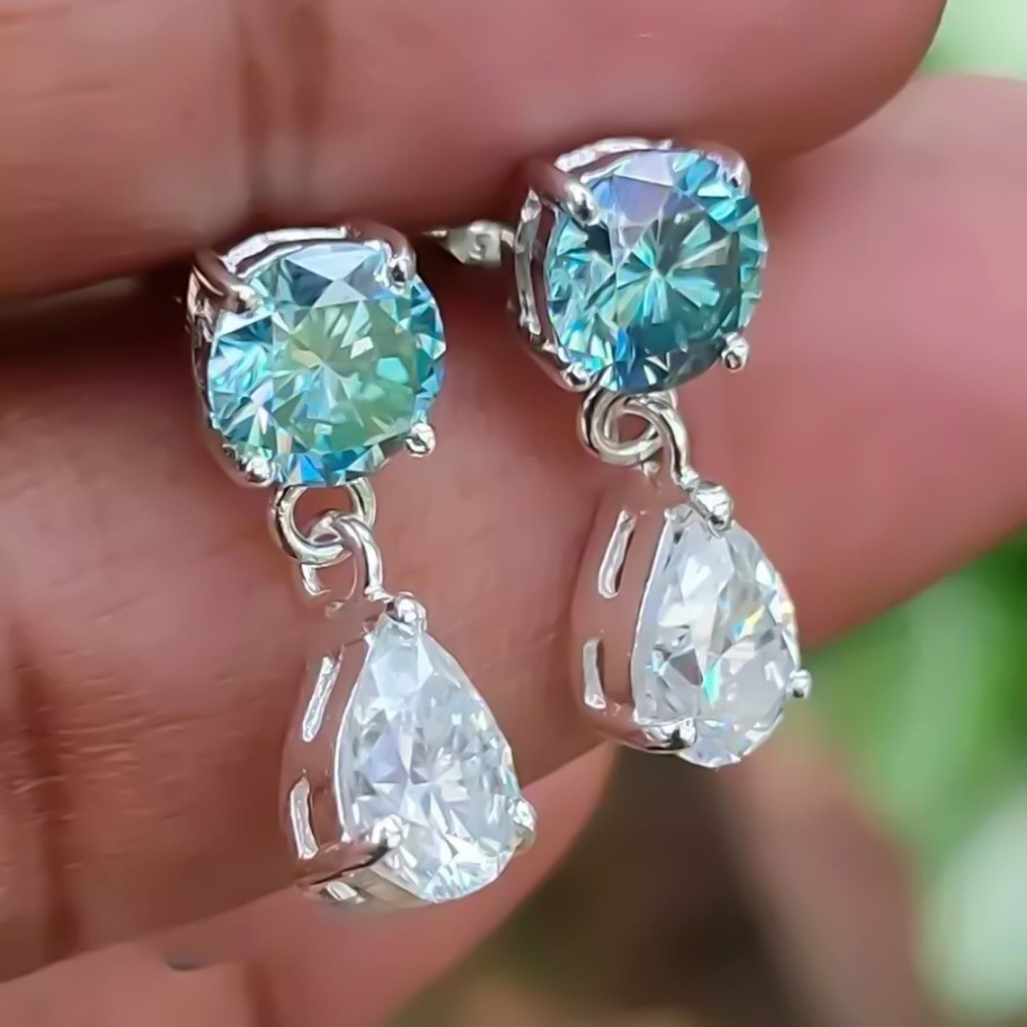 6.50 ct DEW Blue & White Moissanite Dangle Earrings Gold Vermeil – Summer Sale Gift