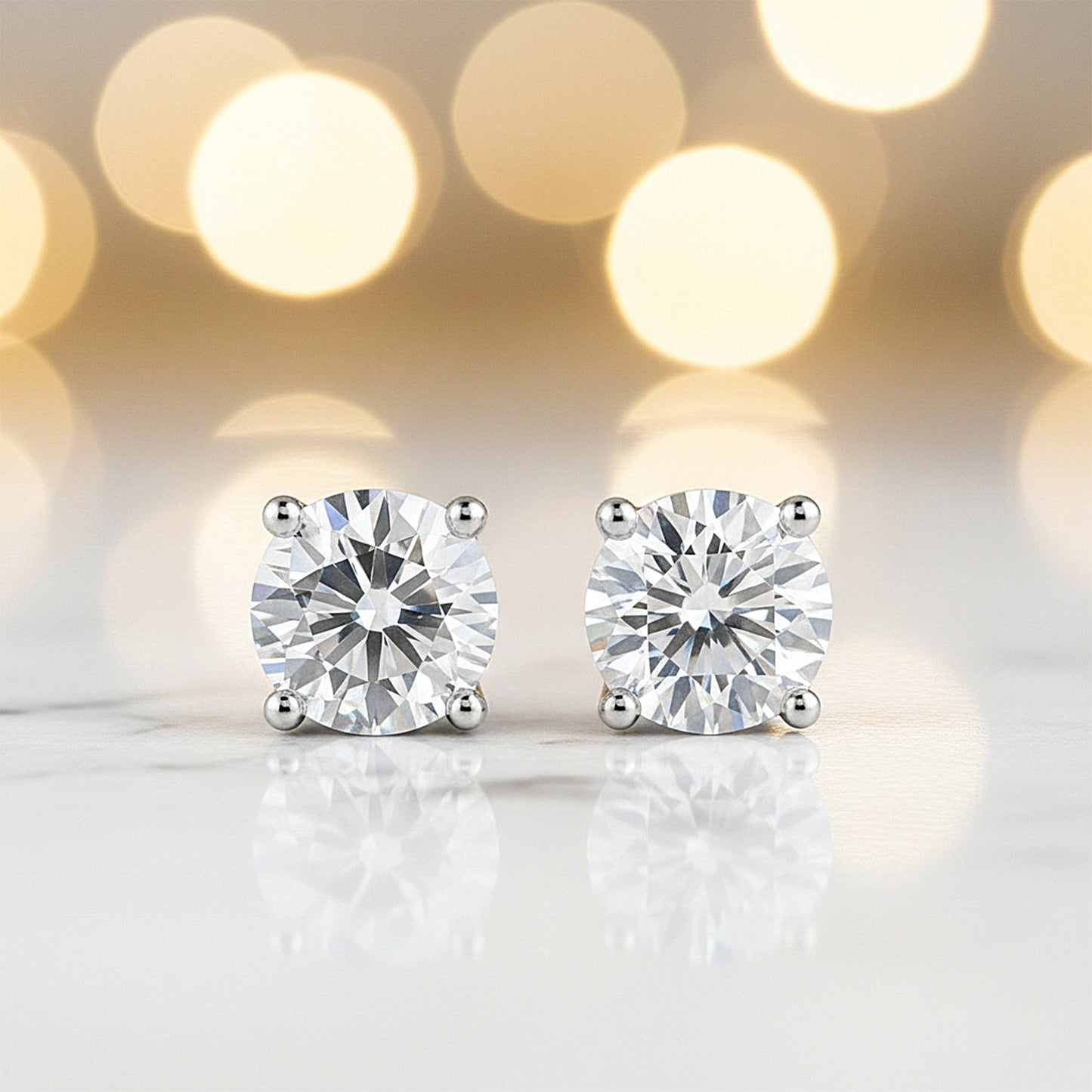 2.90 Ct Round Cut Lab Grown Diamond Stud Earrings — VS1 Clarity, 18k Gold Vermeil