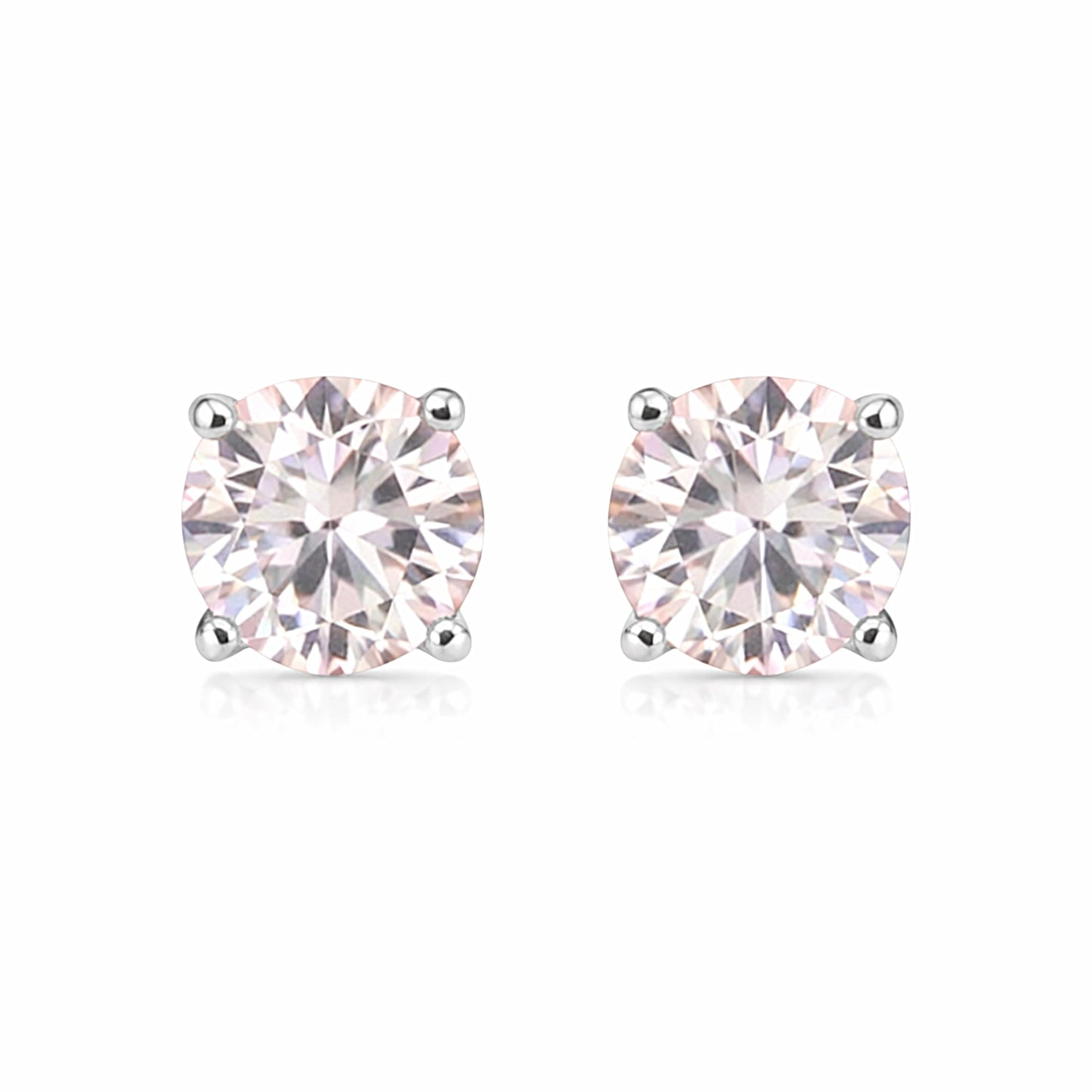 2.40 Ct Round Cut Light Pink Lab Grown Diamond Stud Earrings — VS1 Clarity, 18k Gold Vermeil