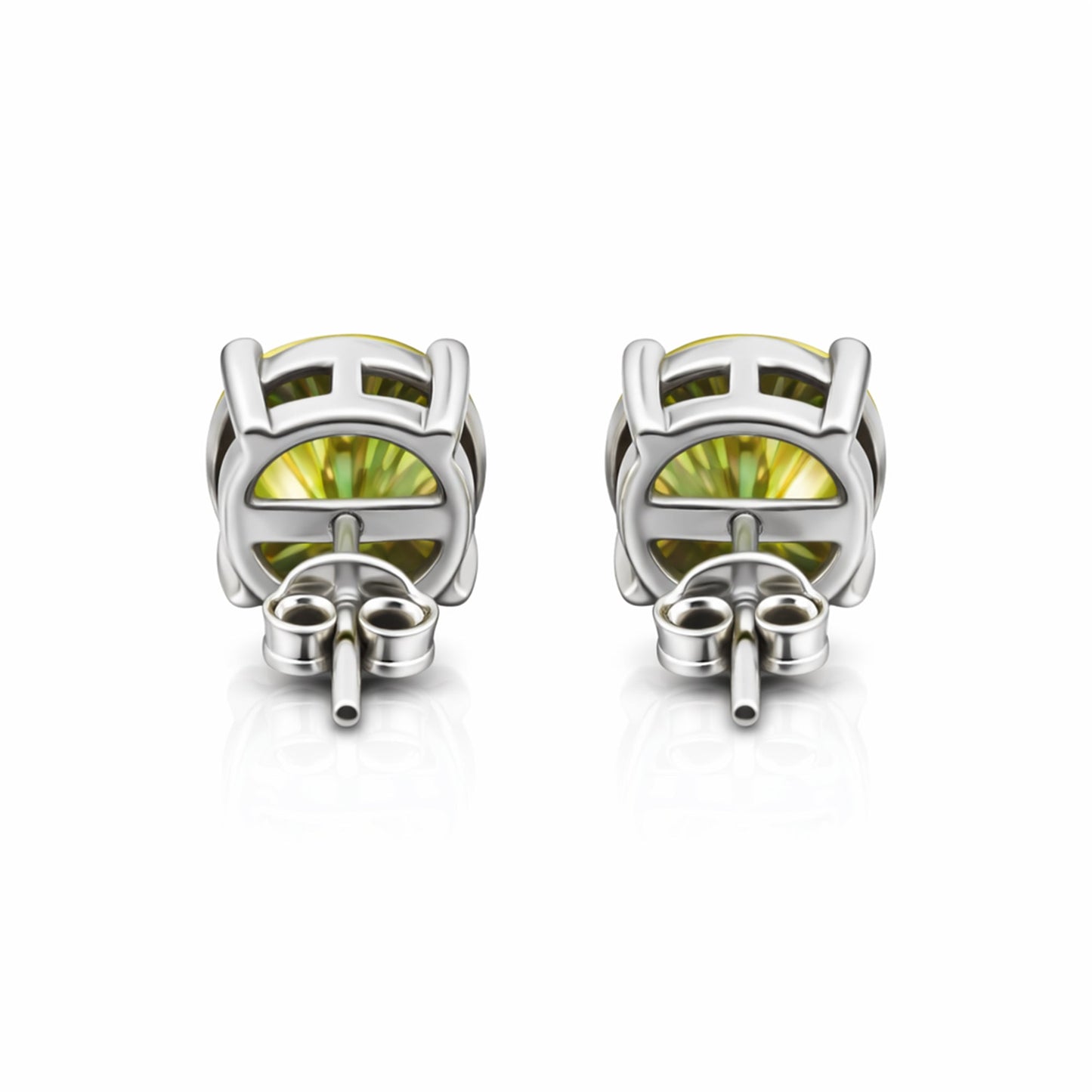 3.60 Ct Round Cut Green Lab Grown Diamond Stud Earrings — VS1 Clarity, 18k Gold Vermeil