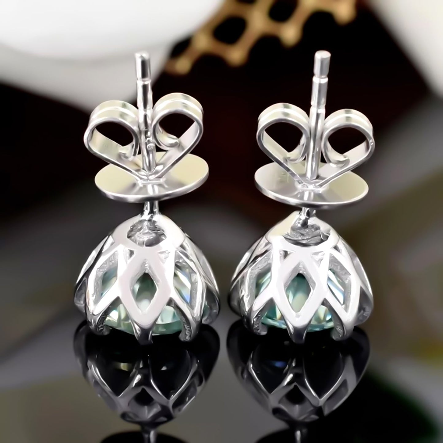 6.00 ct DEW Blue Moissanite Stud Earrings in Gold Vermeil – Festive Sparkle Deal