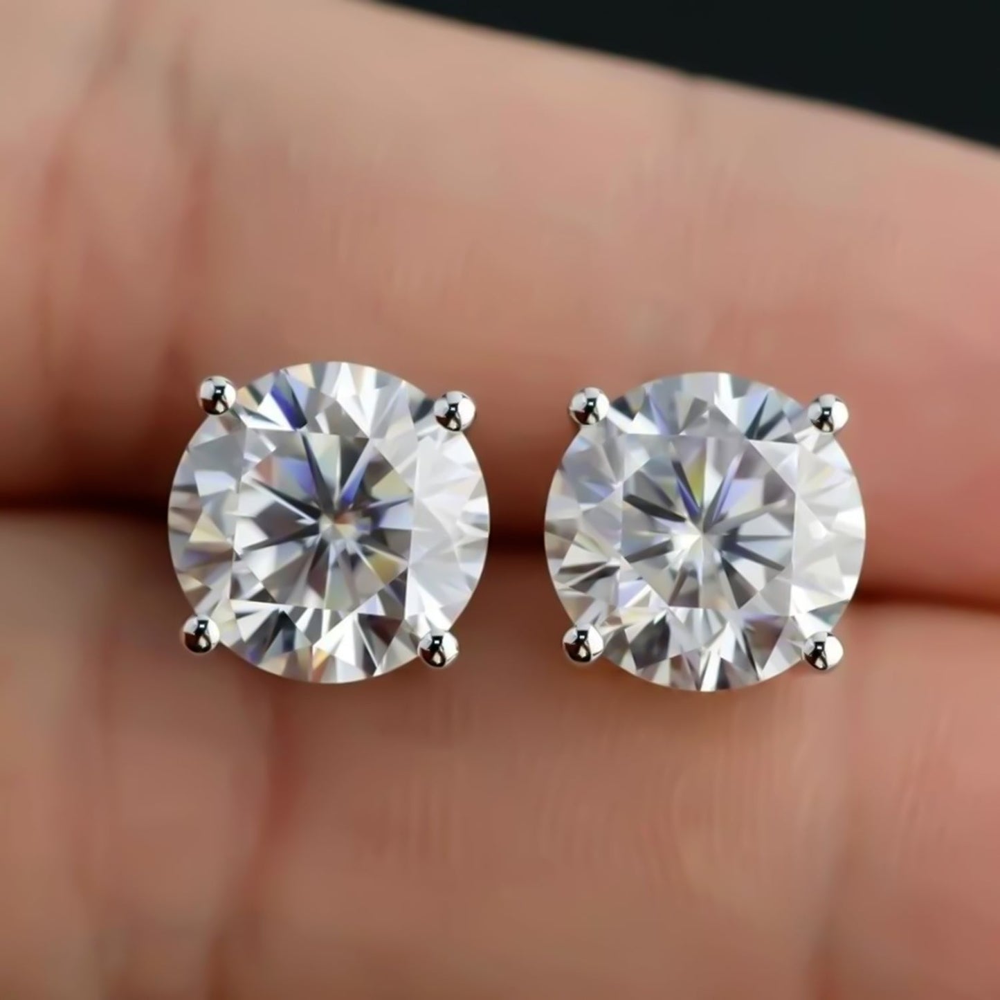 7.30 ct DEW Round White Moissanite Stud Earrings Gold Vermeil – Holiday Gift Idea
