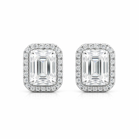 4 Ct Emerald Cut Lab Grown Diamond Stud Earrings — VS1 Clarity, 18k Gold Vermeil