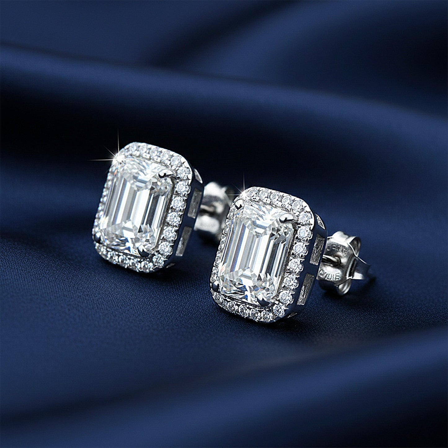 4 Ct Emerald Cut Lab Grown Diamond Stud Earrings — VS1 Clarity, 18k Gold Vermeil