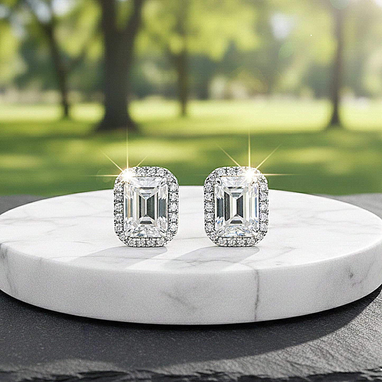 4 Ct Emerald Cut Lab Grown Diamond Stud Earrings — VS1 Clarity, 18k Gold Vermeil