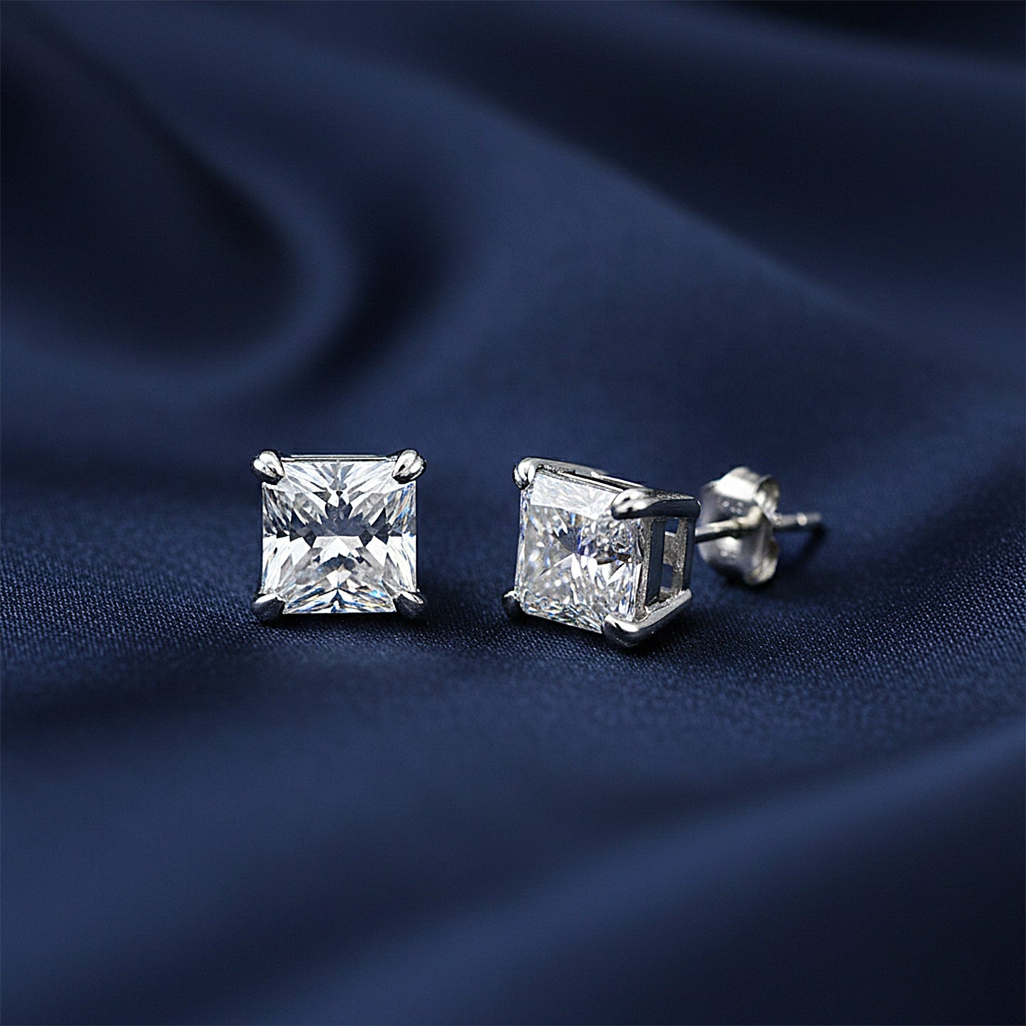2 Ct Princess Cut Lab Grown Diamond Stud Earrings — VS1 Clarity, 18k Gold Vermeil