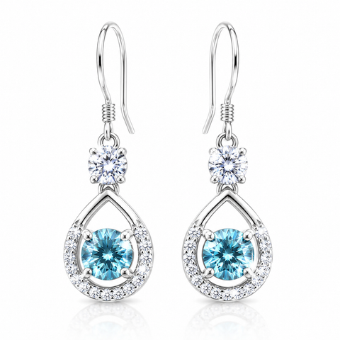 3.20 ct DEW Blue Moissanite Dangle Earrings Gold Vermeil – 4th July Gift for Her