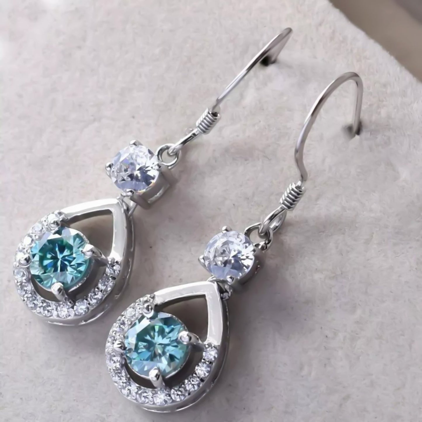 3.20 ct DEW Blue Moissanite Dangle Earrings Gold Vermeil – 4th July Gift for Her
