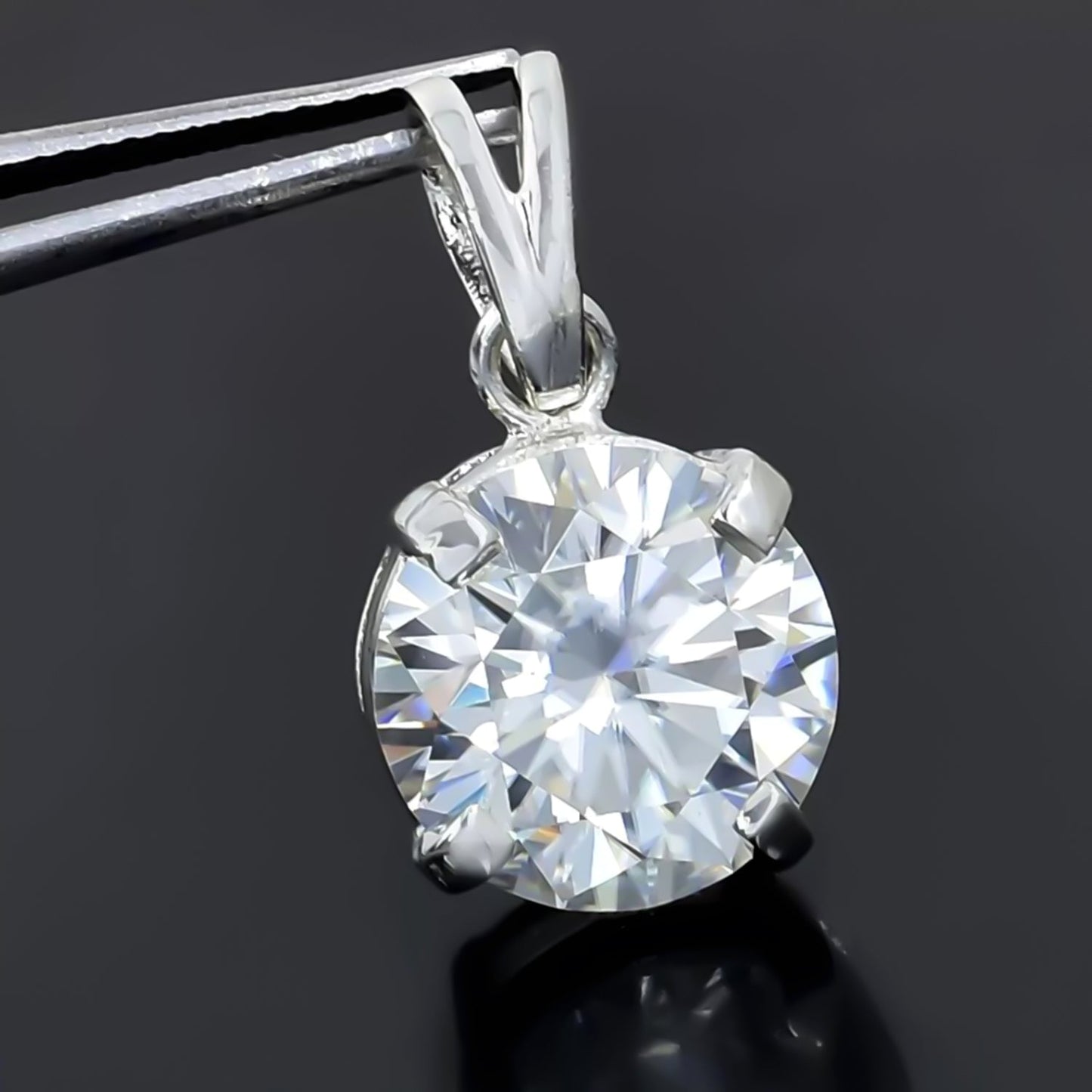 5.34ct DEW White Moissanite Round Pendant Necklace