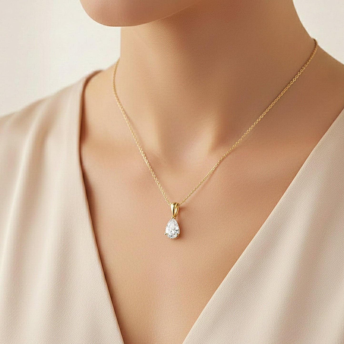 4.85 ct DEW Pear Cut White Moissanite Solitaire Pendant Vermeil 925 Silver Jewellery