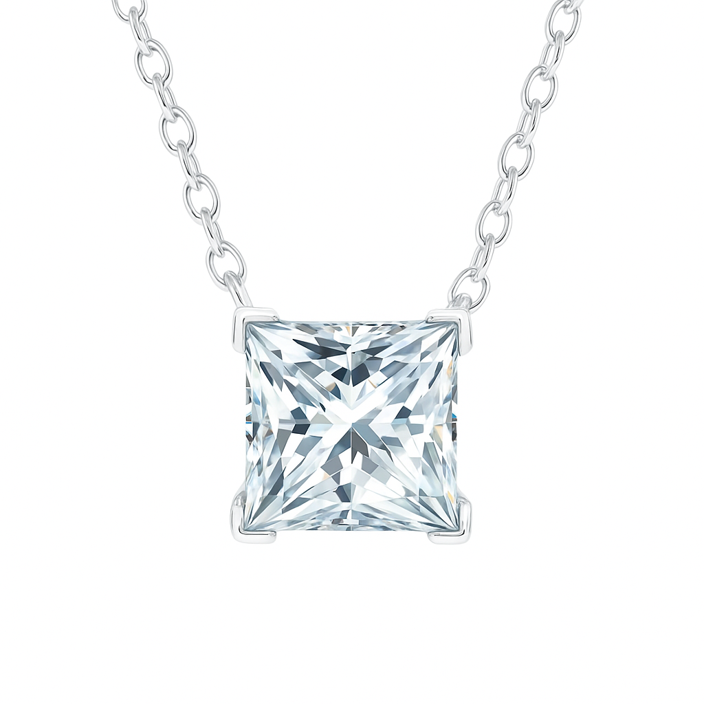 3.85 ct DEW Princess Cut White Moissanite Solitaire Pendant in Certified 18K Gold Plate 18K Gold Plated