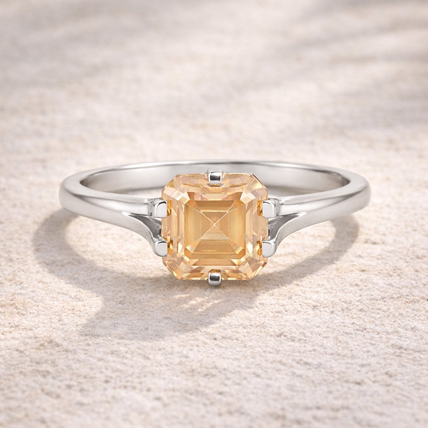 Side profile of champagne diamond ring on gold vermeil four-prong setting