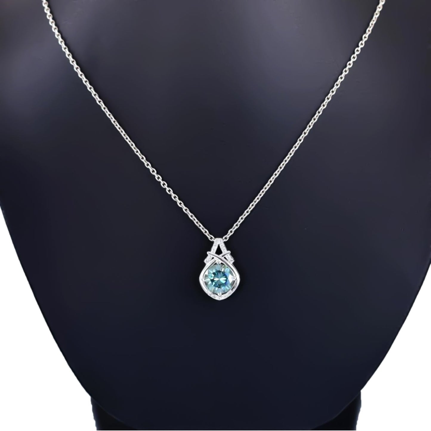 4.20 ct DEW Blue Round Moissanite Pendant In Vermeil 925 Silver Certified Jewellery
