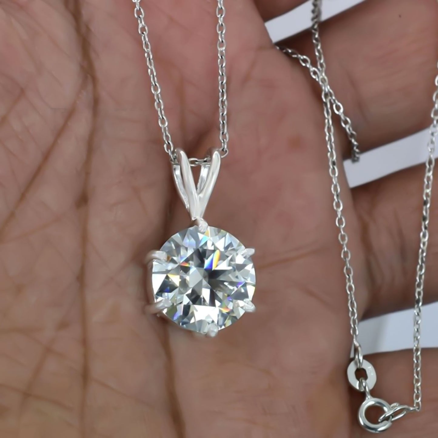 6.15 ct DEW Certified Moissanite Solitaire Pendant in Gold Vermeil
