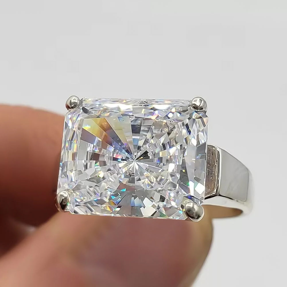6.5ct DEW White Moissanite Radiant Solitaire Ring