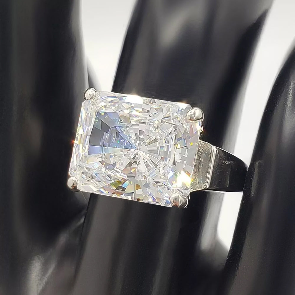 6.5ct DEW White Moissanite Radiant Solitaire Ring