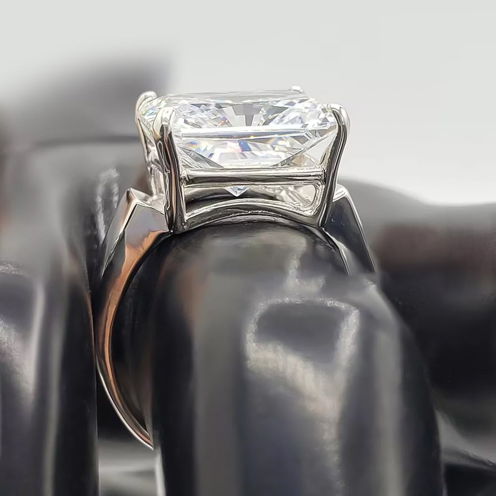 6.5ct DEW White Moissanite Radiant Solitaire Ring