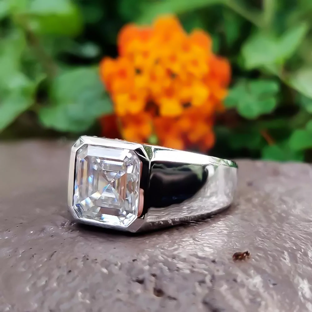 5.6ct DEW White Moissanite Asscher Solitaire Ring
