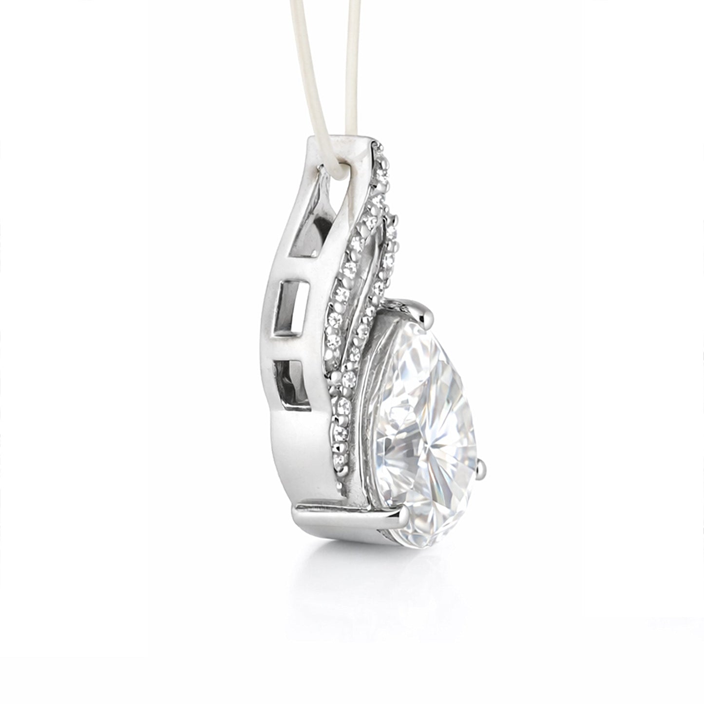 Moissanite 4.5 ct DEW Pear Moisanite Pendant White Gold Finish Free Chain Included Gold Vermeil