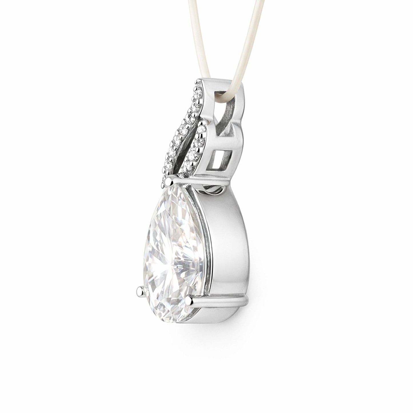 Moissanite 4.5 ct DEW Pear Moisanite Pendant White Gold Finish Free Chain Included Gold Vermeil