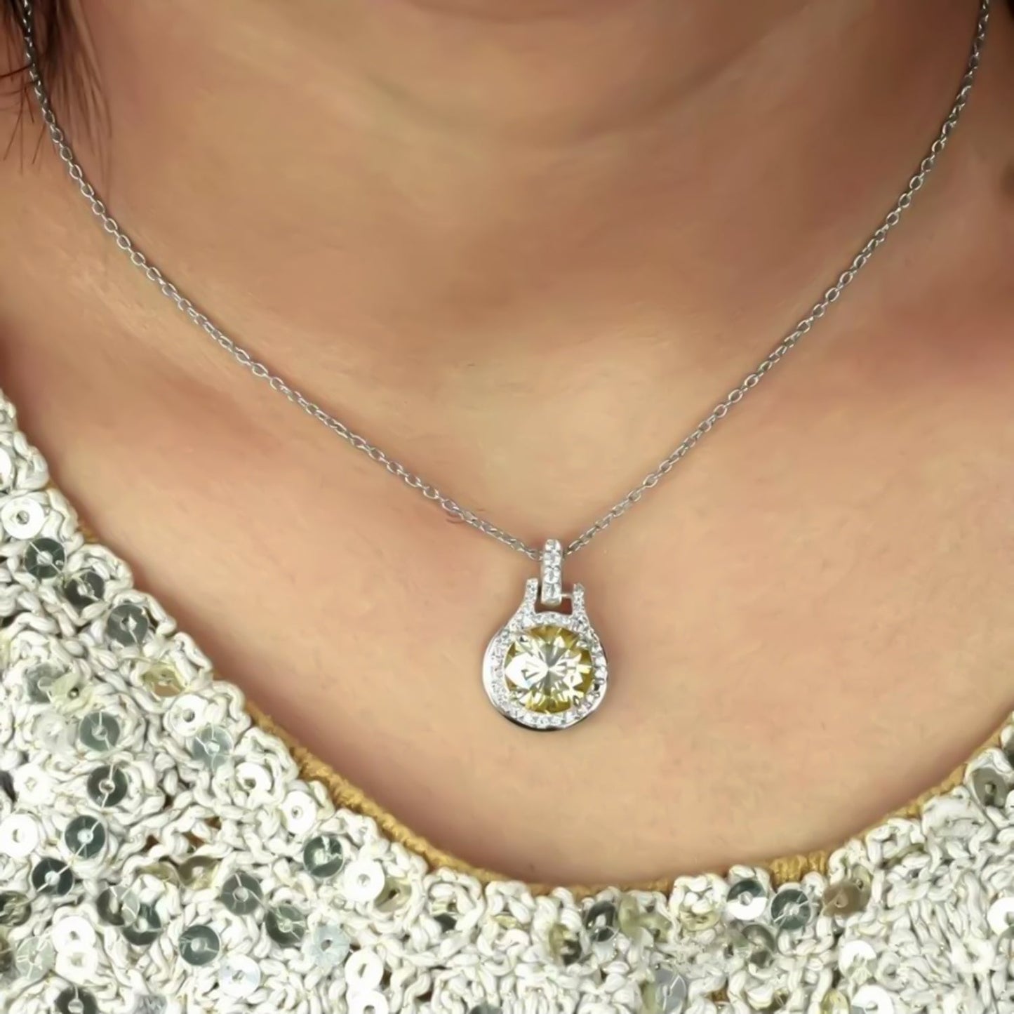 8.80 ct DEW Certified Champagne Moissanite Pendant in Gold Vermeil