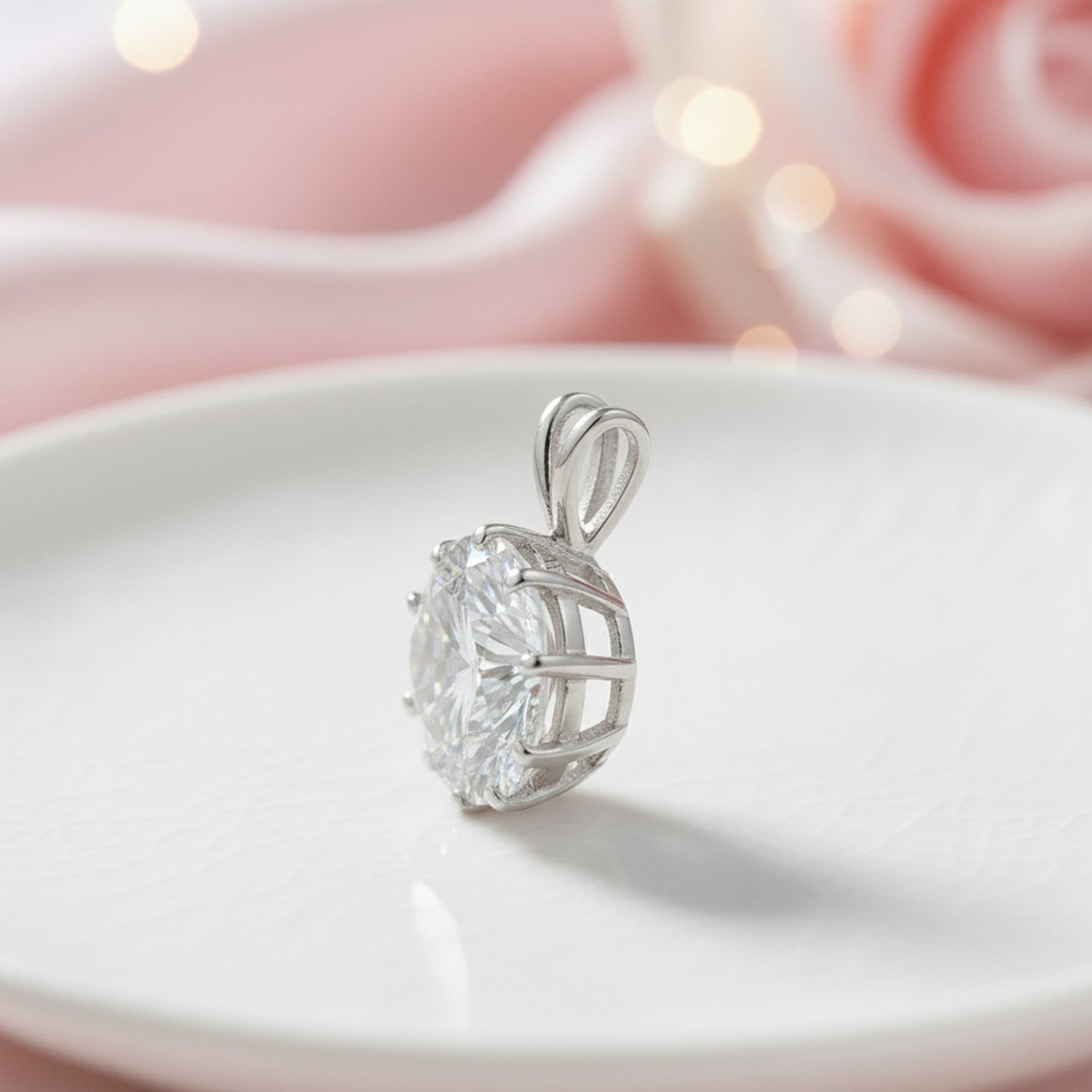 5.50 ct DEW White Round Moissanite Pendant Gold Vermeil Certified Holiday Gift Idea