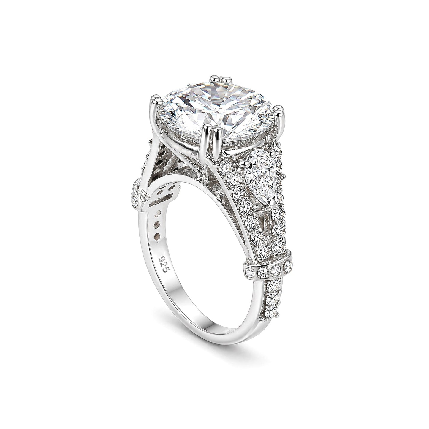 9.25ct DEW White Moissanite Round Solitaire Ring | 18K Gold Vermeil | GRA Certified