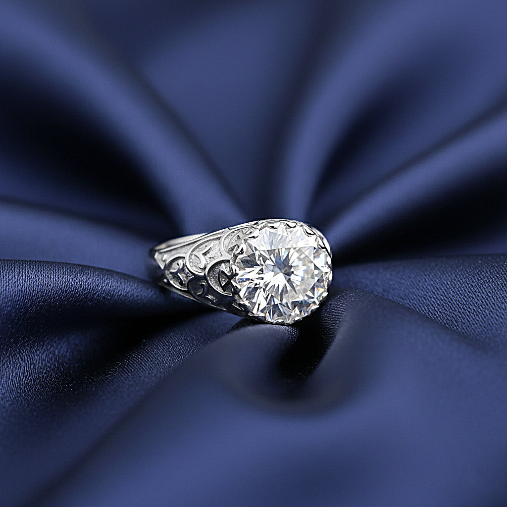 9.85ct DEW White Moissanite Round Solitaire Ring