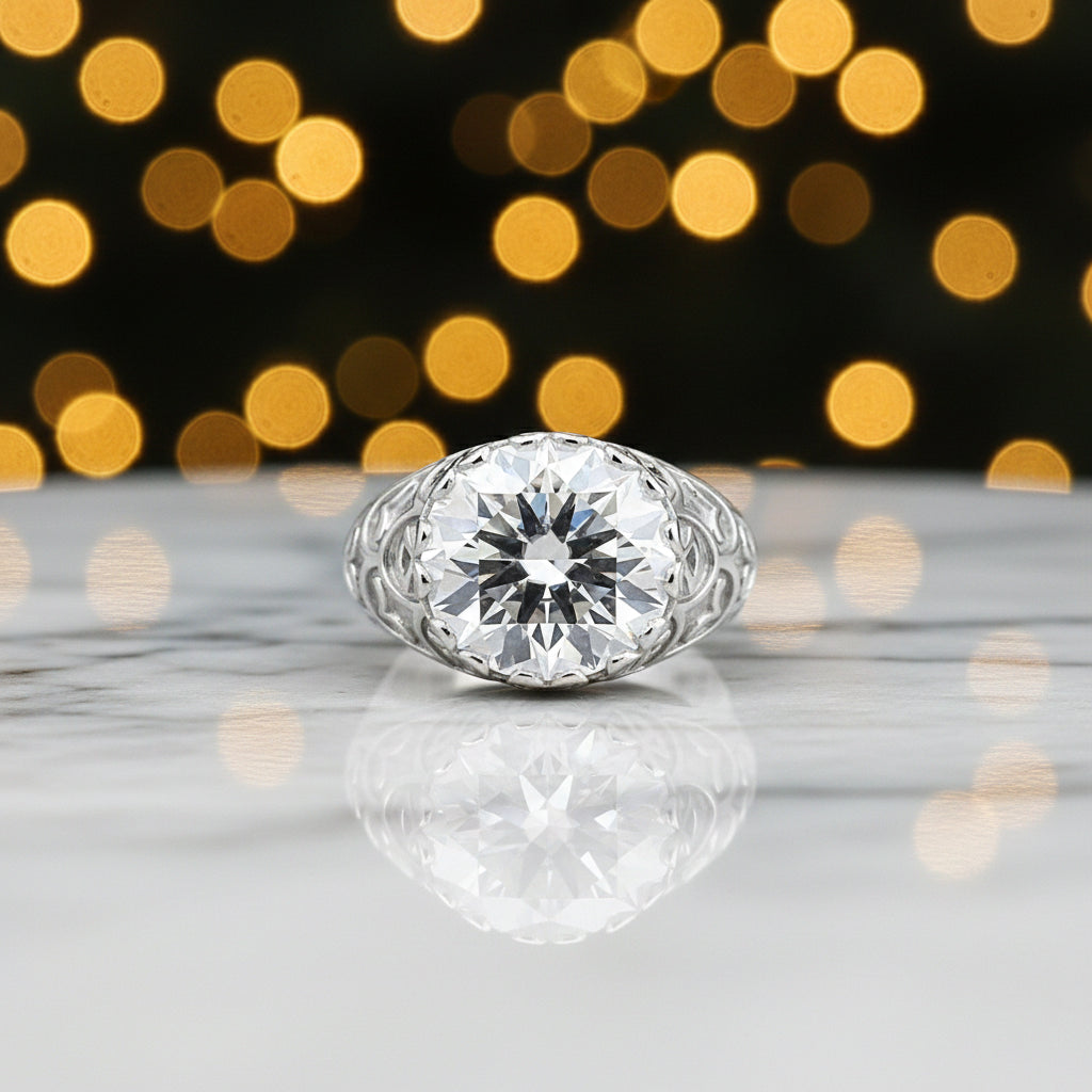 9.85ct DEW White Moissanite Round Solitaire Ring