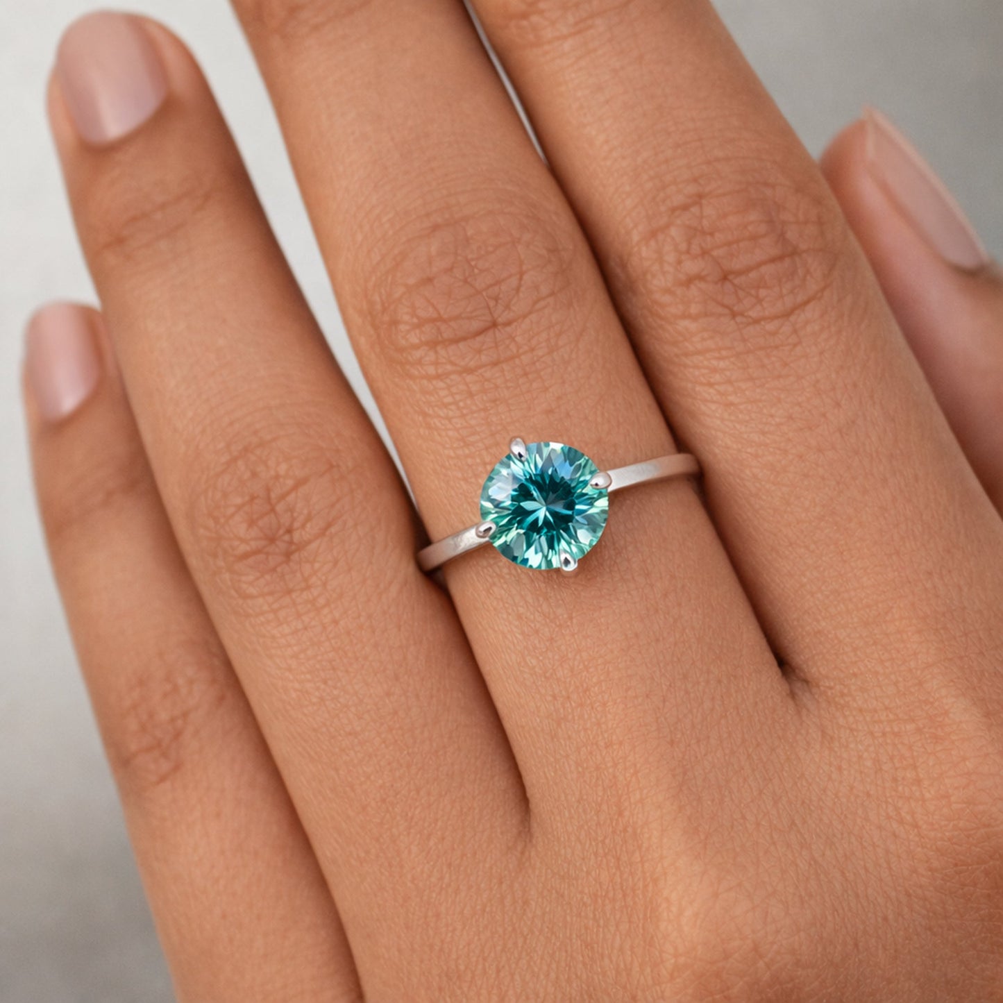 3.60ct DEW Blue Moissanite Round Solitaire Ring | 18K Gold Vermeil | GRA Certified