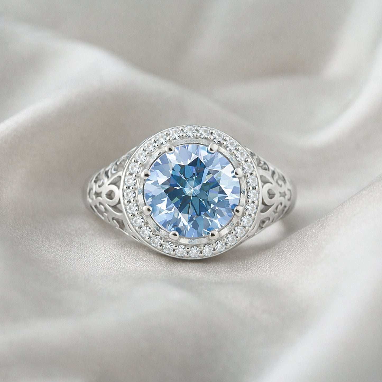6.00 ct DEW Certified Blue Moissanite Ring – Wedding Gift in 18K Gold Plated