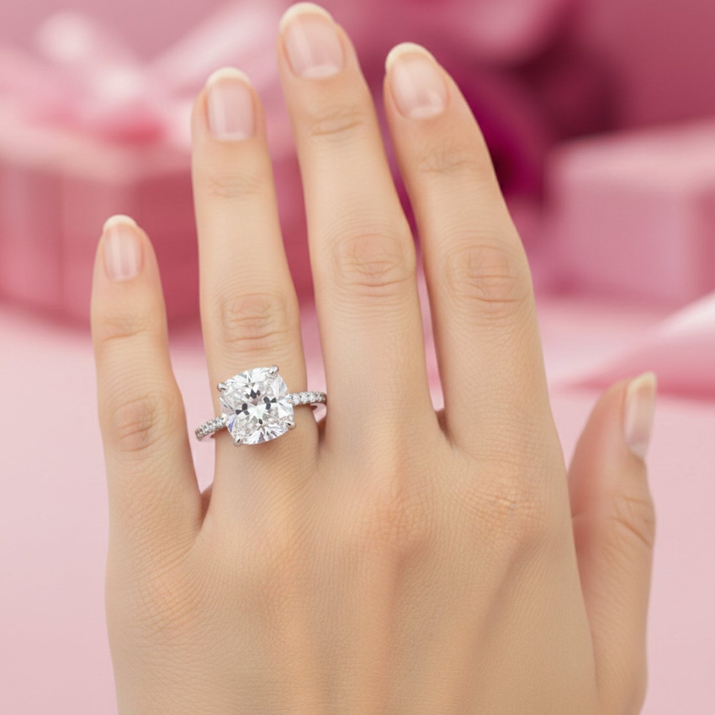 2.60 ct DEW Certified Cushion Cut White Moissanite Ring For Wedding 18K Gold Plated Ver 18K Gold Plated