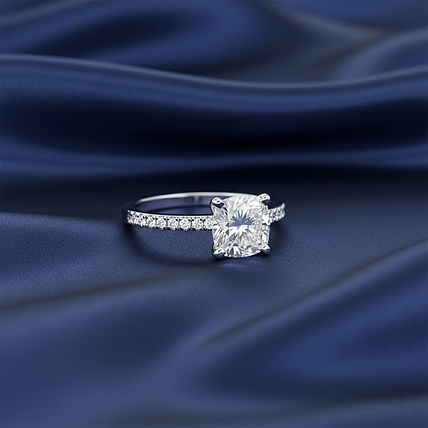 2.50 ct DEW Certified Cushion Cut White Moissanite Solitaire Ring 18K Gold Plated Verme 18K Gold Plated
