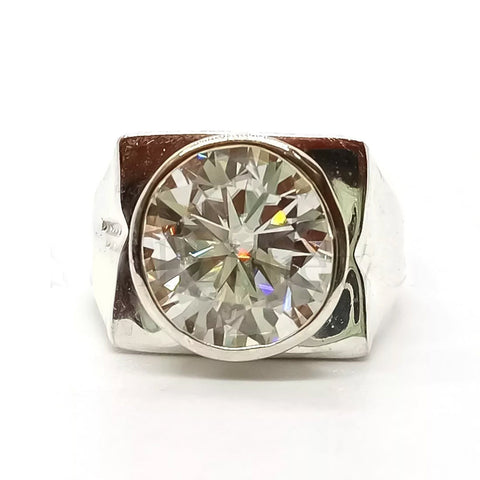 5.50 ct DEW Certified Round Cut White Moissanite Solitaire Men's Ring-Gold Vermeil