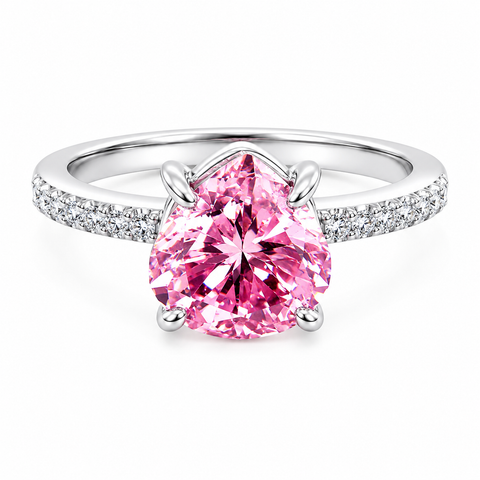 Certified 4ct VVS1 Trillion Cut Pink Moissanite Ring For Gift in 18K Gold Plated
