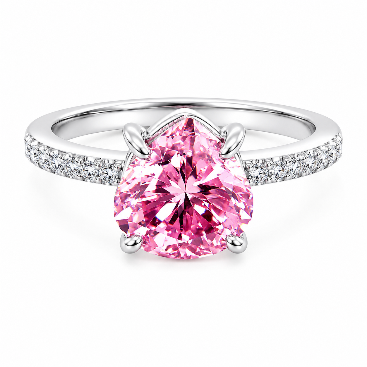 Certified 4ct VVS1 Trillion Cut Pink Moissanite Ring For Gift in 18K Gold Plated